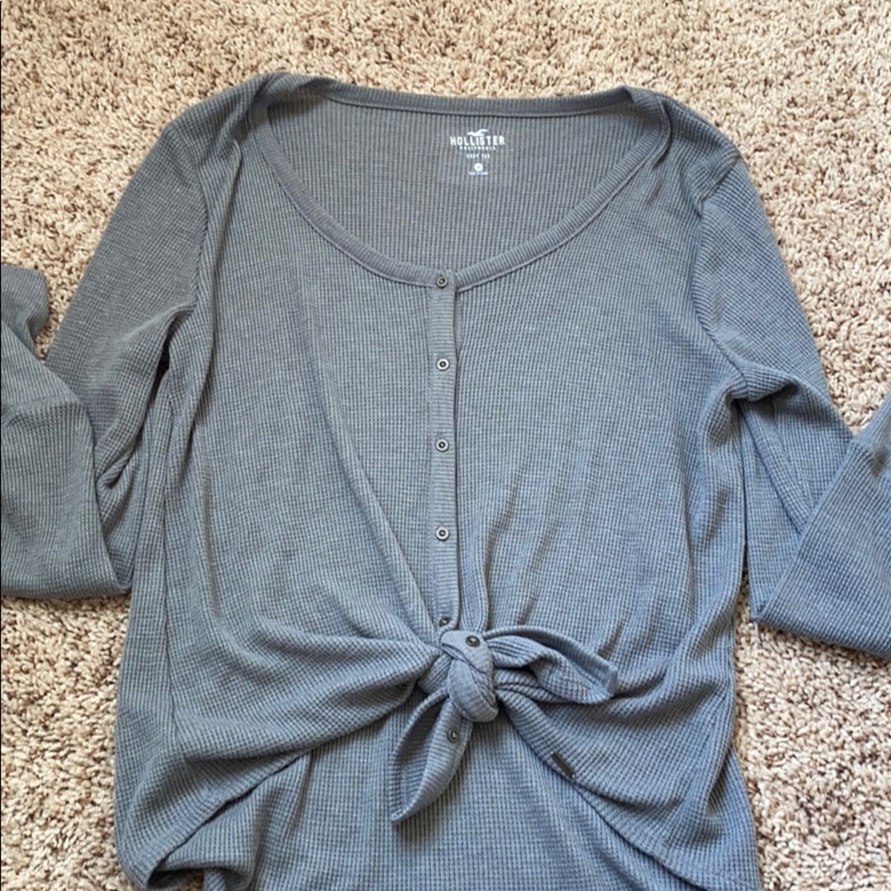 Hollister Waffle Knit Tie Front Long Sleeve